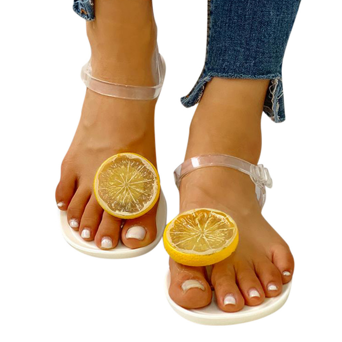 Women's Fashion Transparent Strap Side Open Lemon Pattern Flat Beach Sandals
