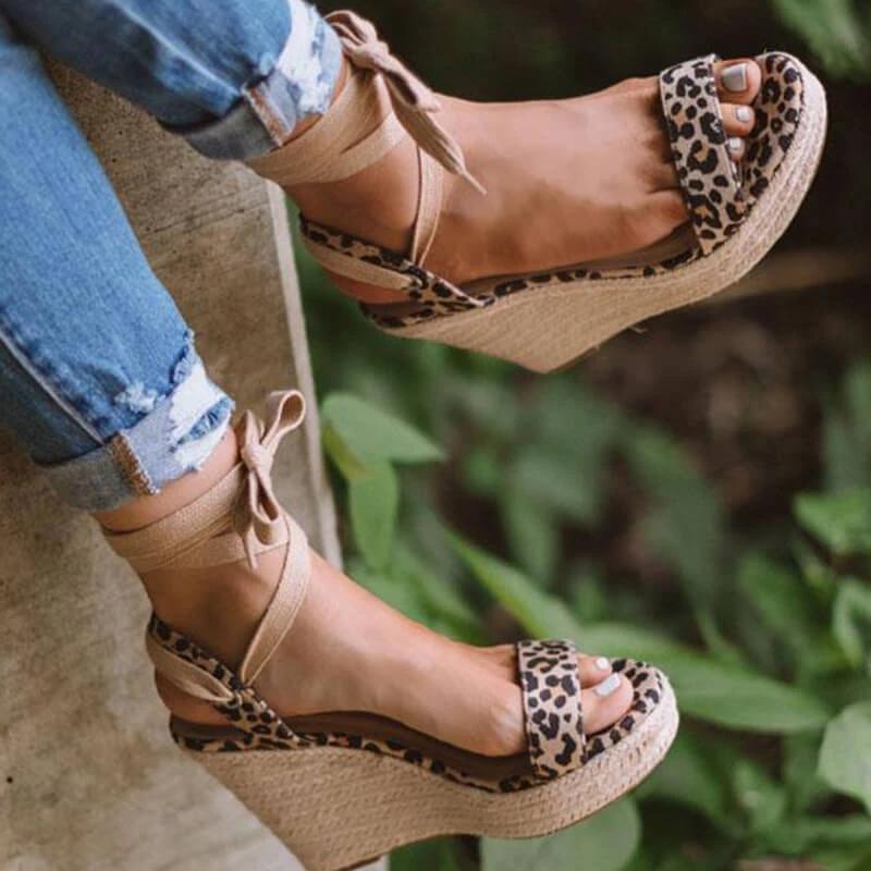 Women Casual Roman Leopard Wedge Sandals