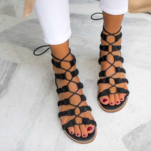 Comfortable flat leopard lace-up women's sandals